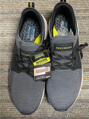 Skechers Gray Knit Lace-Up Sneakers with Black Accents